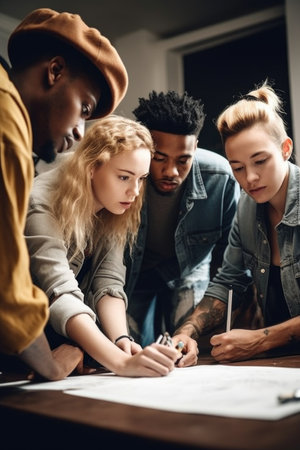 shot of a group of friends working on a project togetherの素材
