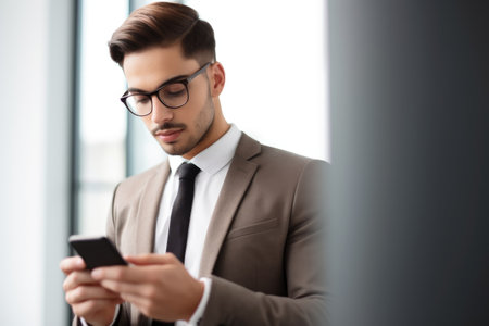cropped shot of a handsome young businessman using his cellphone in the officeの素材