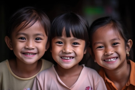 smile, friends and portrait of children at school with happiness on face for learningの素材