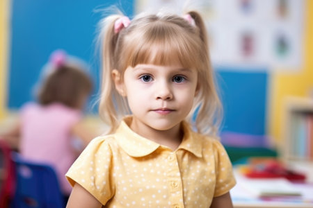 portrait of a cute little girl in classの素材