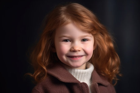 a cute little girl standing in front of copyspace and smiling at youの素材
