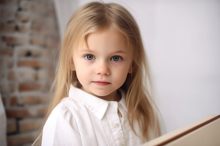 portrait of an adorable little girl holding copy spaceの素材