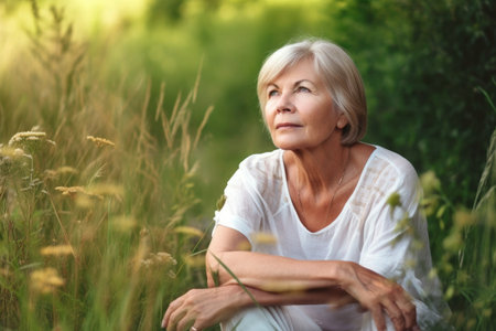 portrait of a mature woman on her day out with natureの素材