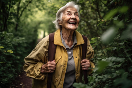 portrait of a senior woman having fun on a nature walkの素材
