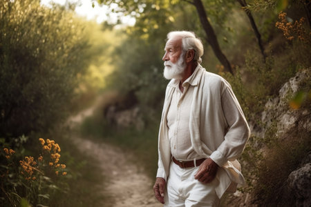 shot of a handsome senior gentleman walking through natureの素材
