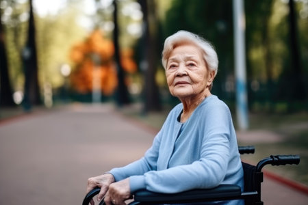 senior, disabled and handicap woman exercise in park ready to workout outdoorの素材