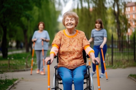 senior, disabled and handicap woman exercise in park ready to workout outdoorの素材