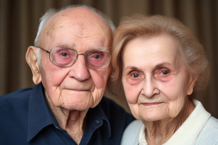 closeup portrait of a senior couple posing together at the retirement communityの素材