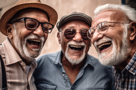 closeup shot of a group of senior friends having fun togetherの素材