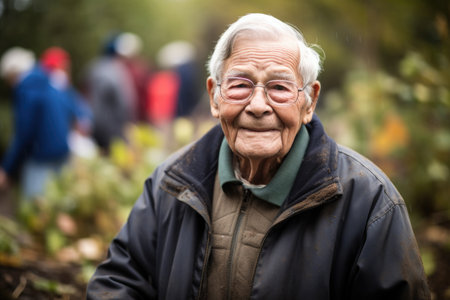 senior man, community and church volunteer with outdoor service or volunteeringの素材