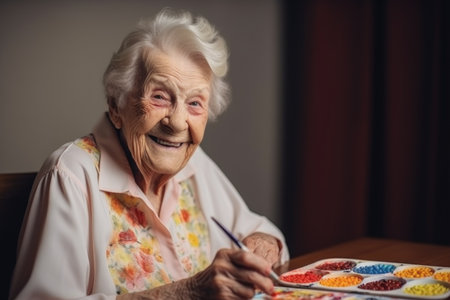 portrait of a happy senior woman enjoying arts and craftsの素材