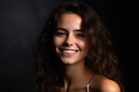 portrait, beauty and woman in studio with a smile for self care, health and wellnessの素材