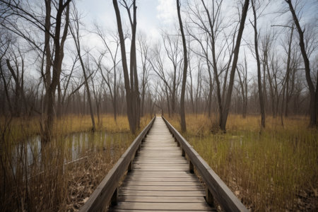 shot of an empty walkway on a nature trailの素材