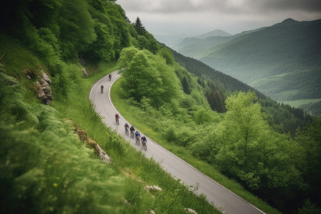 shot of a group cyclists cycling on a mountain pathの素材