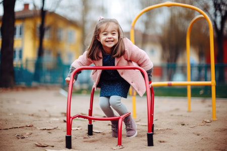 shot of a young girl using a walker to have fun at the playgroundの素材