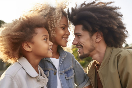 cropped shot of an affectionate couple bonding with their two children outdoorsの素材