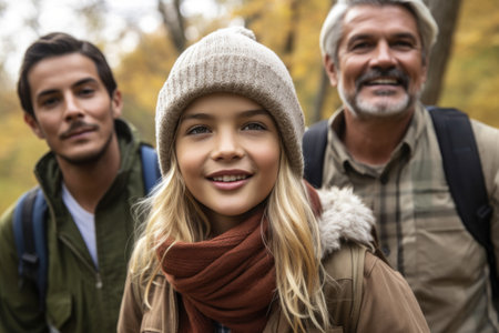 cropped portrait of a family on a hike togetherの素材