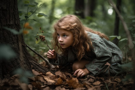 shot of a young girl playing in the forestの素材