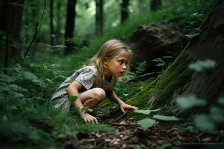 shot of a young girl playing in the forestの素材
