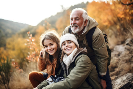 shot of a mature couple with their daughter on a hikeの素材