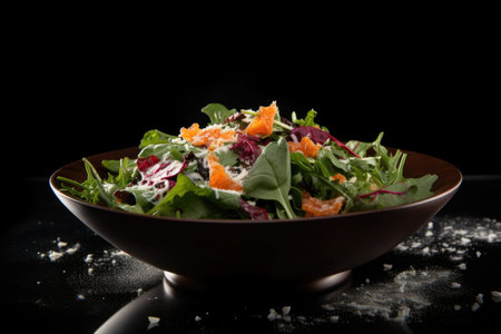 closeup shot of a salad against a studio backgroundの素材
