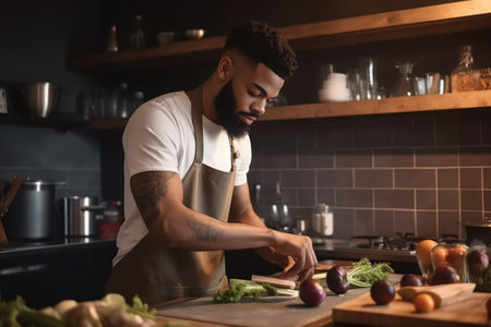 cropped shot of a young man preparing a meal in the kitchenの素材
