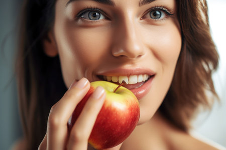 cropped shot of a beautiful woman eating an appleの素材