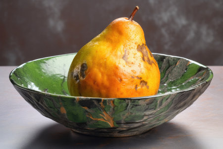 closeup of avocado in a bowl on studio backgroundの素材