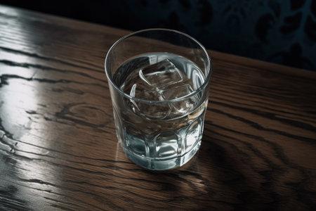 overhead shot of a glass of cold water on a tableの素材