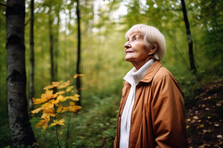 shot of a senior woman standing in the forestの素材