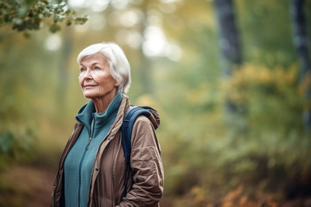 shot of a senior woman standing alone in nature and looking at the cameraの素材