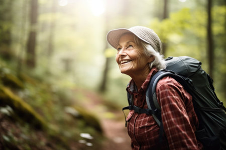 shot of a senior woman hiking in the forestの素材