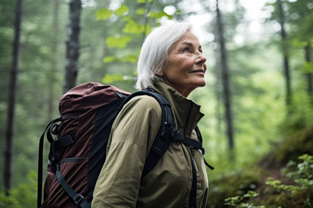 shot of a senior woman hiking in the forestの素材