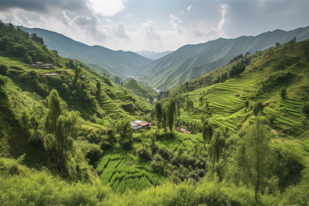 a beautiful scenic view of mountains and greeneryの素材