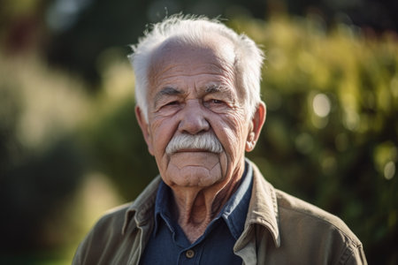 portrait of a senior man standing outside on a sunny dayの素材