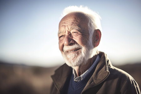 portrait of a senior man standing outside on a sunny dayの素材