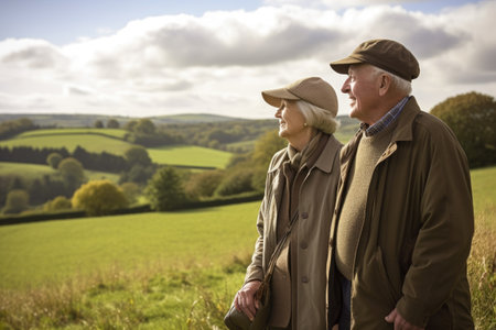 senior couple on vacation in scenic countrysideの素材