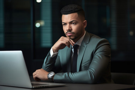 shot of a young businessman working on his laptop in the officeの素材