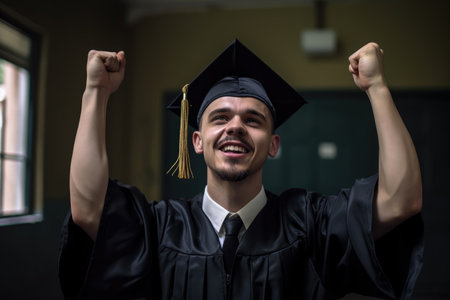 a young student looking excited about the future after completing his degreeの素材