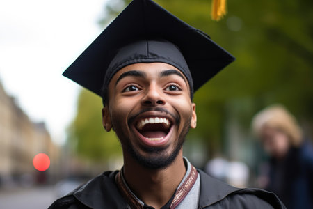 a young student looking excited about the future after completing his degreeの素材