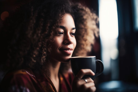 cropped shot of a young woman enjoying a cup of coffeeの素材