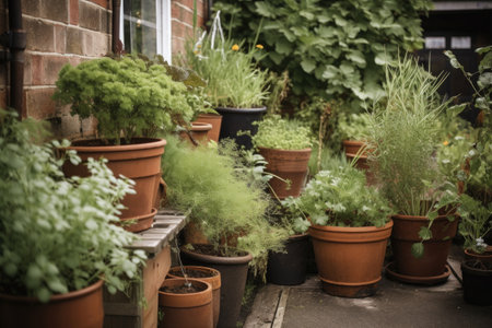 shot of plants growing in pots outsideの素材