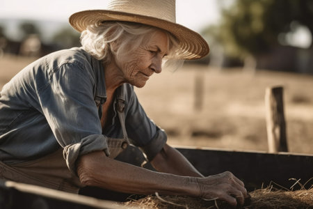 shot of mature woman working on a farmの素材