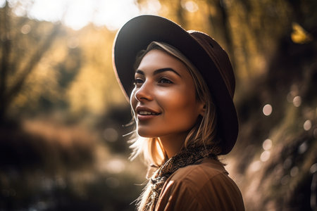 shot of a young woman enjoying the outdoorsの素材