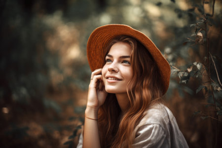 portrait of an attractive young woman enjoying nature while sitting outsideの素材