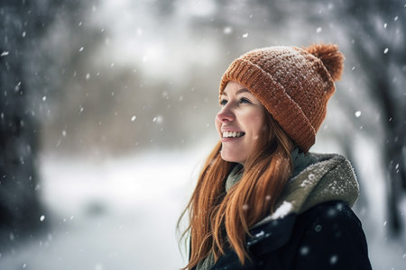 shot of a woman enjoying the outdoors in snowの素材