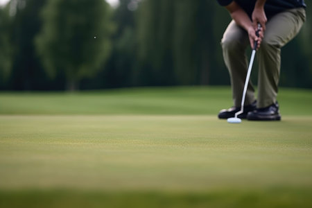 cropped shot of a golfer playing on an outdoor golf courseの素材