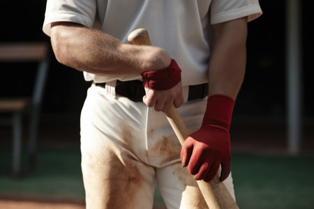 shot of a man with an injury getting ready to hit the ballの素材