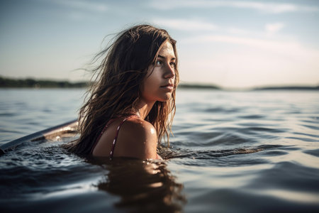 cropped shot of a young woman out on the waterの素材