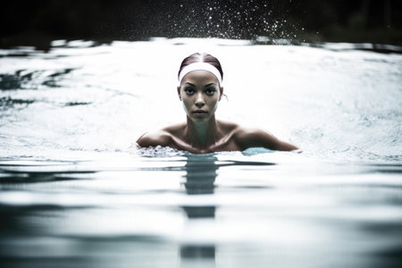 shot of a young woman out swimmingの素材